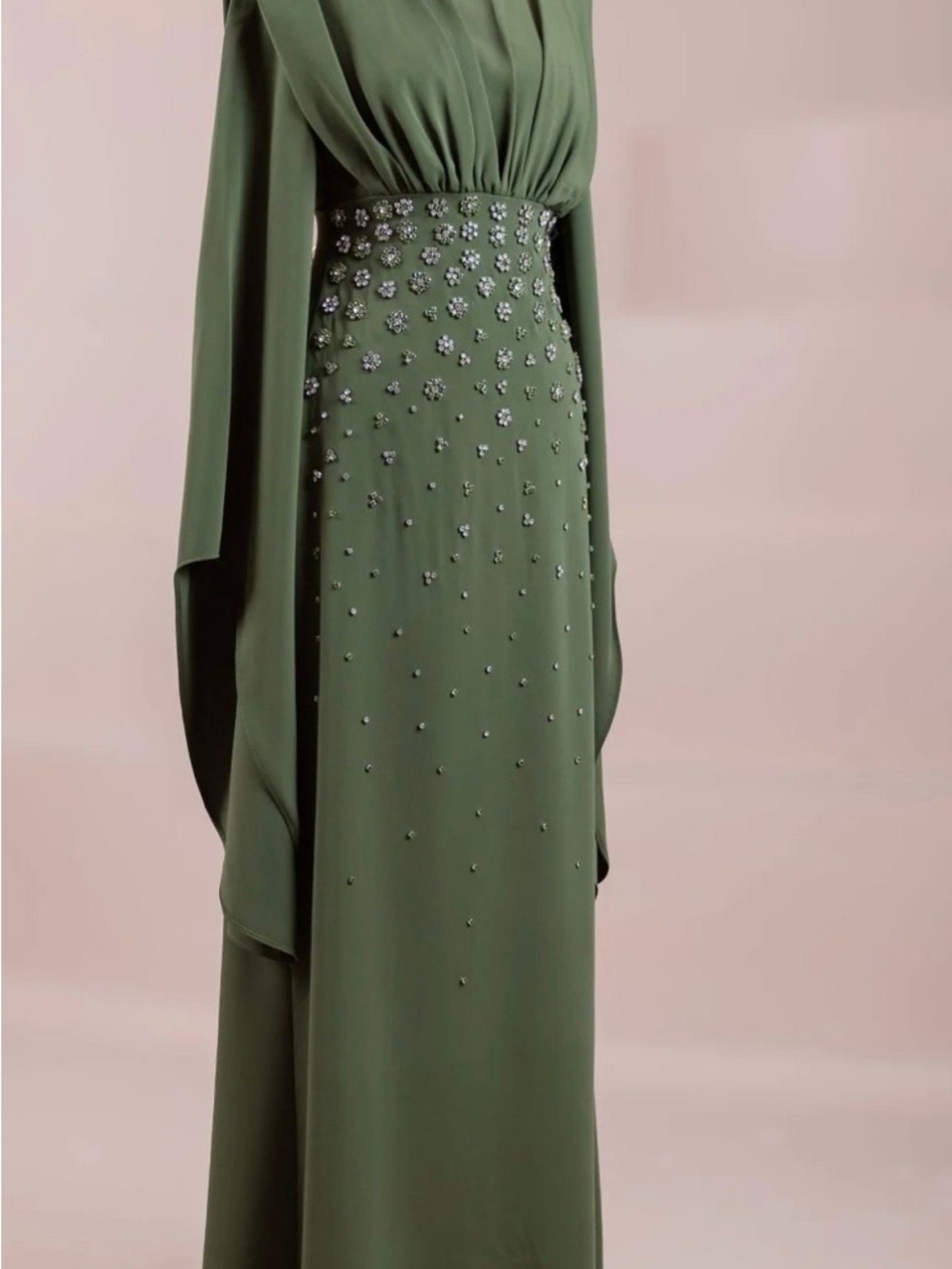 Embellished Olive Green Evening Gown